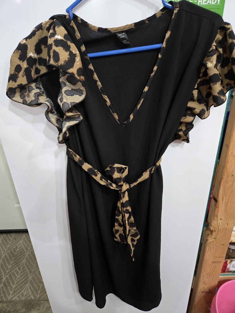 SHEIN Black Dress with Leopard-Print Accent
